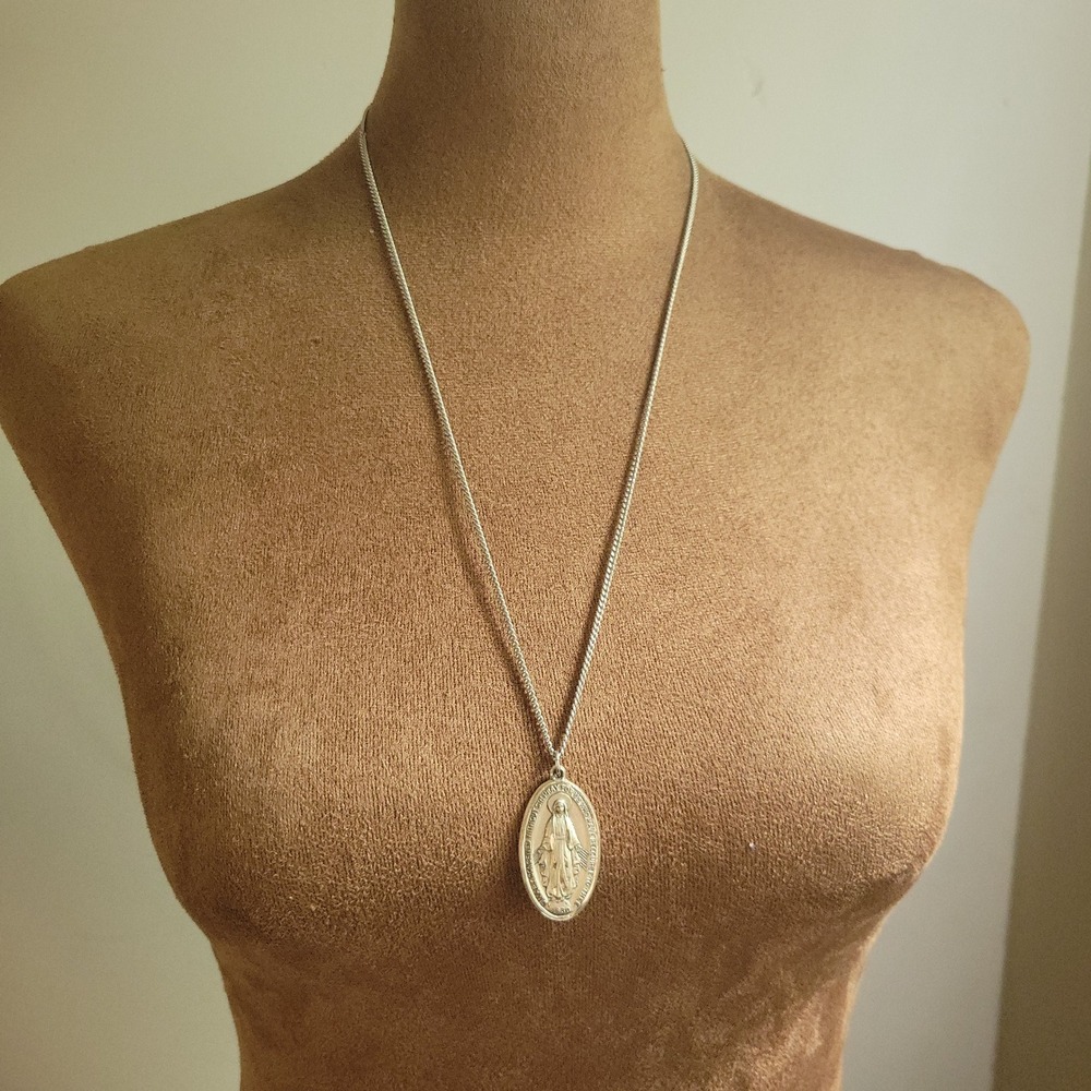 Creed Sterling Silver 925 Miraculous Medal Virgin Mary Necklace 24in Cottagecore
